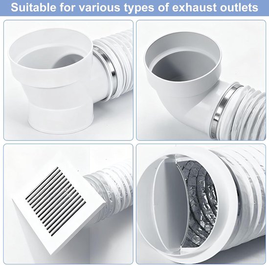 100 mm, lengte 2,5 m, witte flexibele buis, pvc-slang aluminium, met 2 slangklemmen, roestvrij staal en 2 m plakband voor airconditioning, afzuigkap, wasdroger — afbeelding 2