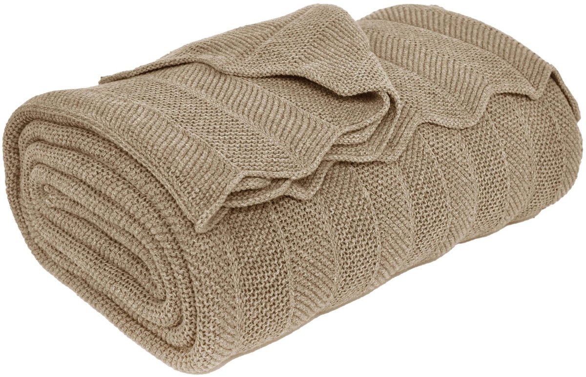 woondeken Milo, 150x200 cm, zand (beige), 100% katoen, visgraatmotief
