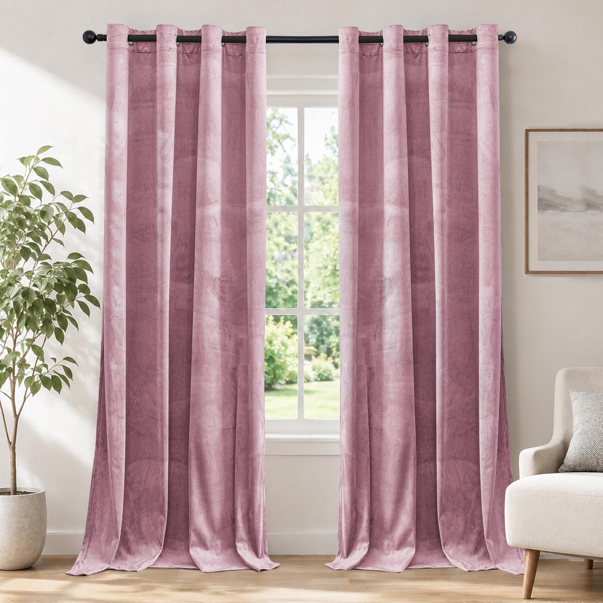 Gordijnen Kant En Klaar Set Van 2, 140x225cm, Gordijnen Verduisterend Met Ringen, Thermische Gordijn, Verduisteringsgordijn, Thermogordijnen Voor Slaapkamer Woonkamer, Roze