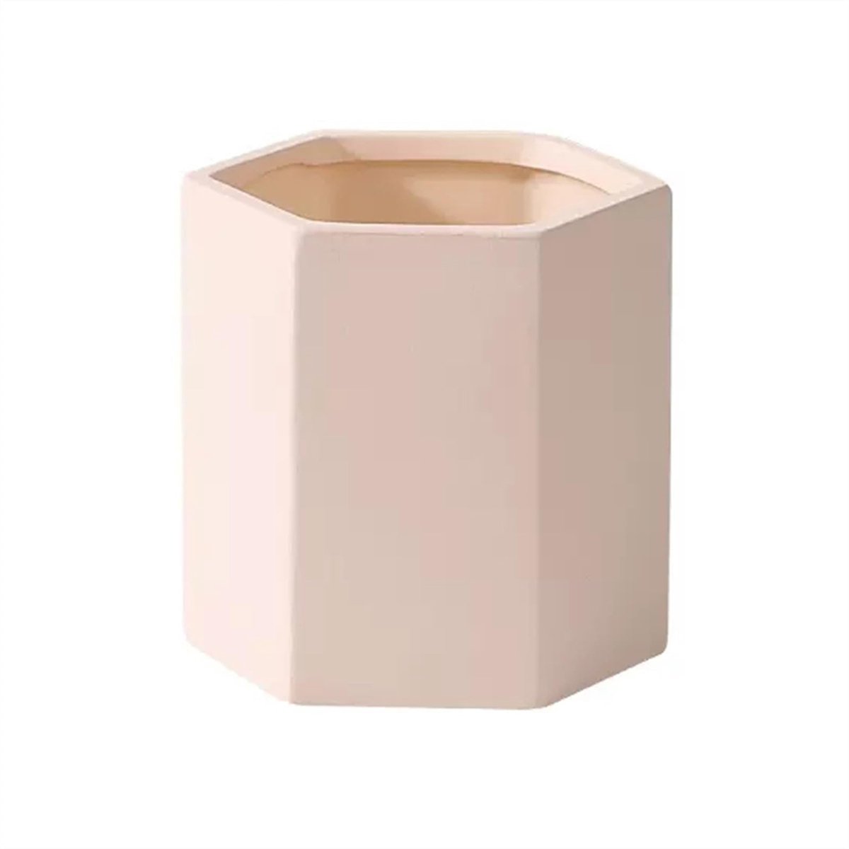 Effen kleur zeshoekige kleine keramische plantenpotten thuis woonkamer binnen grote diameter bloempotten bureaublad minimalistische groene plantenbakken(Pink,Klein)