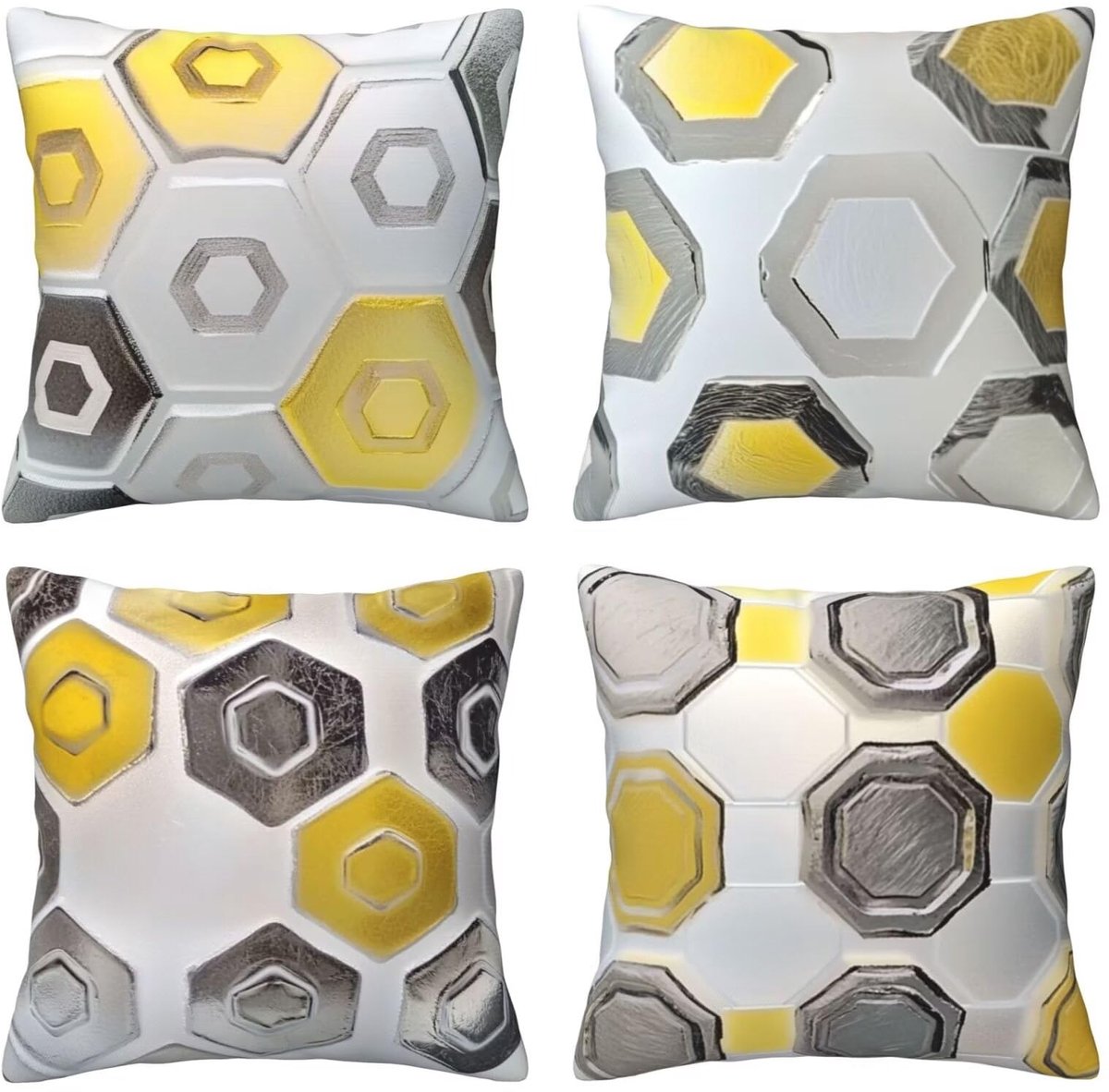 Kussenslopen van 65 x 65 cm, set van 4 stuks, zachte fluwelen kussenslopen met onzichtbare rits, voor slaapbank, thuis, terrasdecoratie, geelgrijze geometrische set van 4 kussenslopen U5999