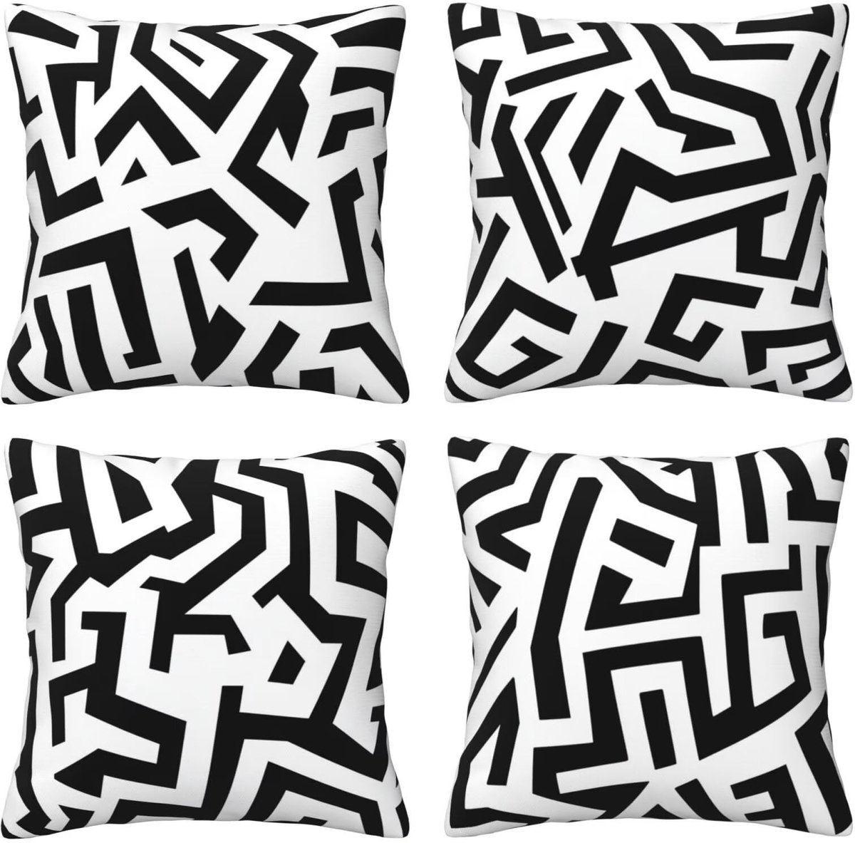 Kussenslopen van 65 x 65 cm, set van 4 stuks, zachte fluwelen kussenslopen met onzichtbare rits, voor slaapbank, thuis, terras, buitendecoratie, zwarte lijnen, set van 4 kussenslopen 26 x 26 inch