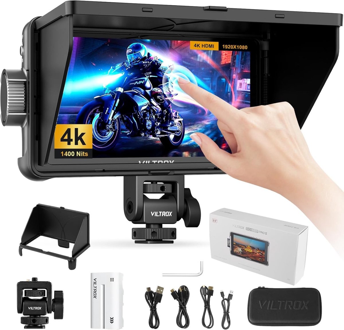 Professionele 5.5 Inch Field Monitor voor Camera's met Touchscreen en 4K Ondersteuning, Ideaal voor DSLR en Videoproductie, 1400 Nits Helderheid, 1920 x 1080 IPS Scherm