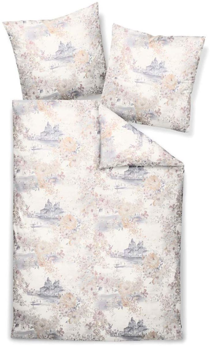 Design Mako-satijn beddengoed Messina 43012-01 crème 1 dekbedovertrek 155 x 200 cm + 1 kussensloop 80 x 80 cm