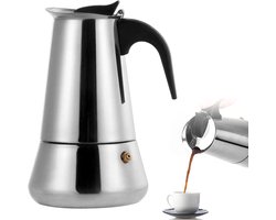 Italiaanse koffiemaker - Percolatiekoffiemaker - Italiaanse mokapot - Franse koffiemaker - Europese espresso - Roestvrij staal - 12 kopjes - 600 ml - Zilver