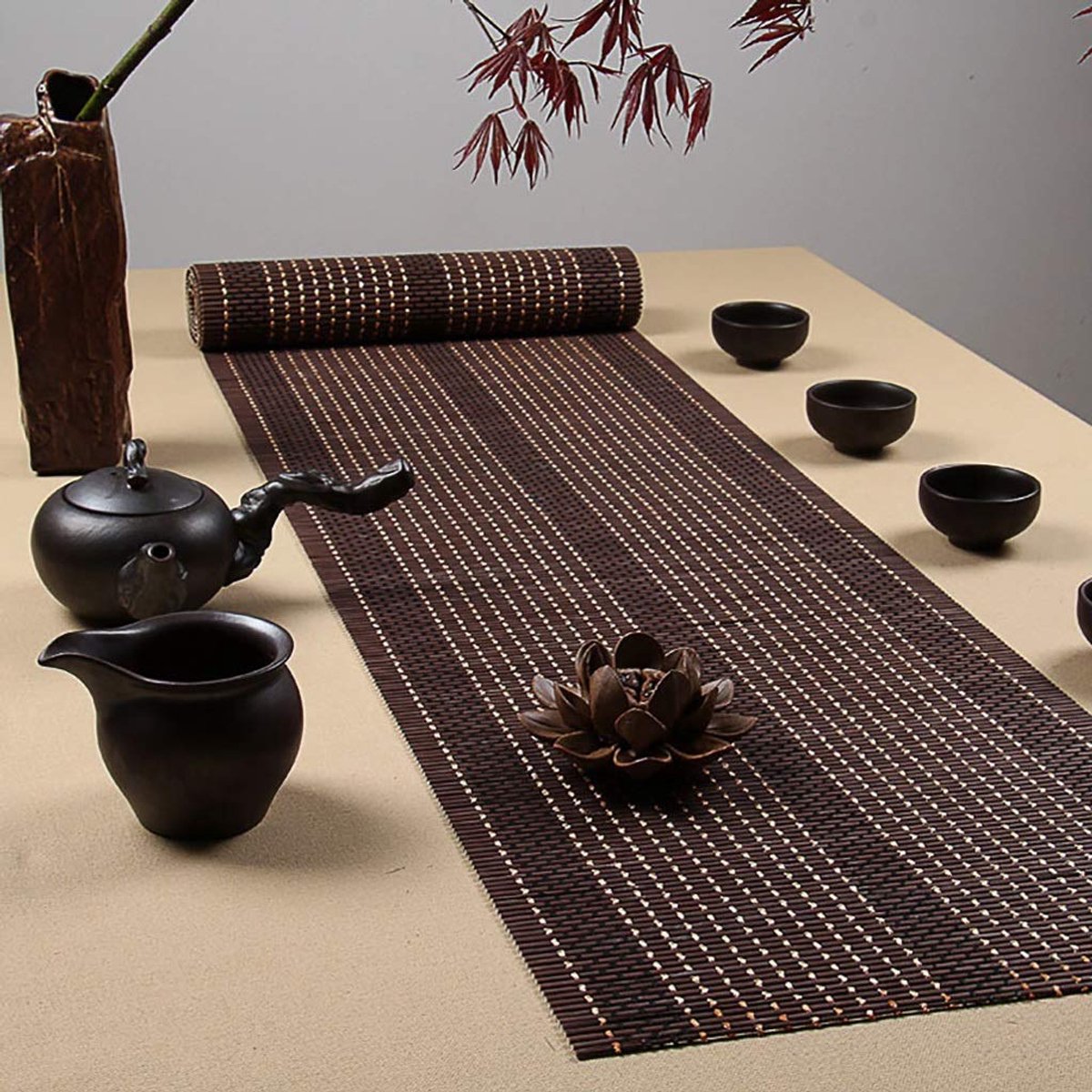 Tafelloper compatibele placemats tafelloper, 1 stuk Crossweave geweven vinyl tafelloper wasbaar, bruin, tafelloper