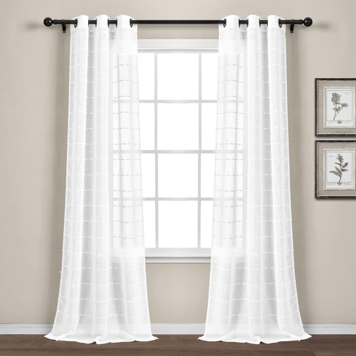 Decor Boerderij Getextureerde Doorloop Sheer Gordijnpaneel Paar, 108" L x 38" W, Bleekwit