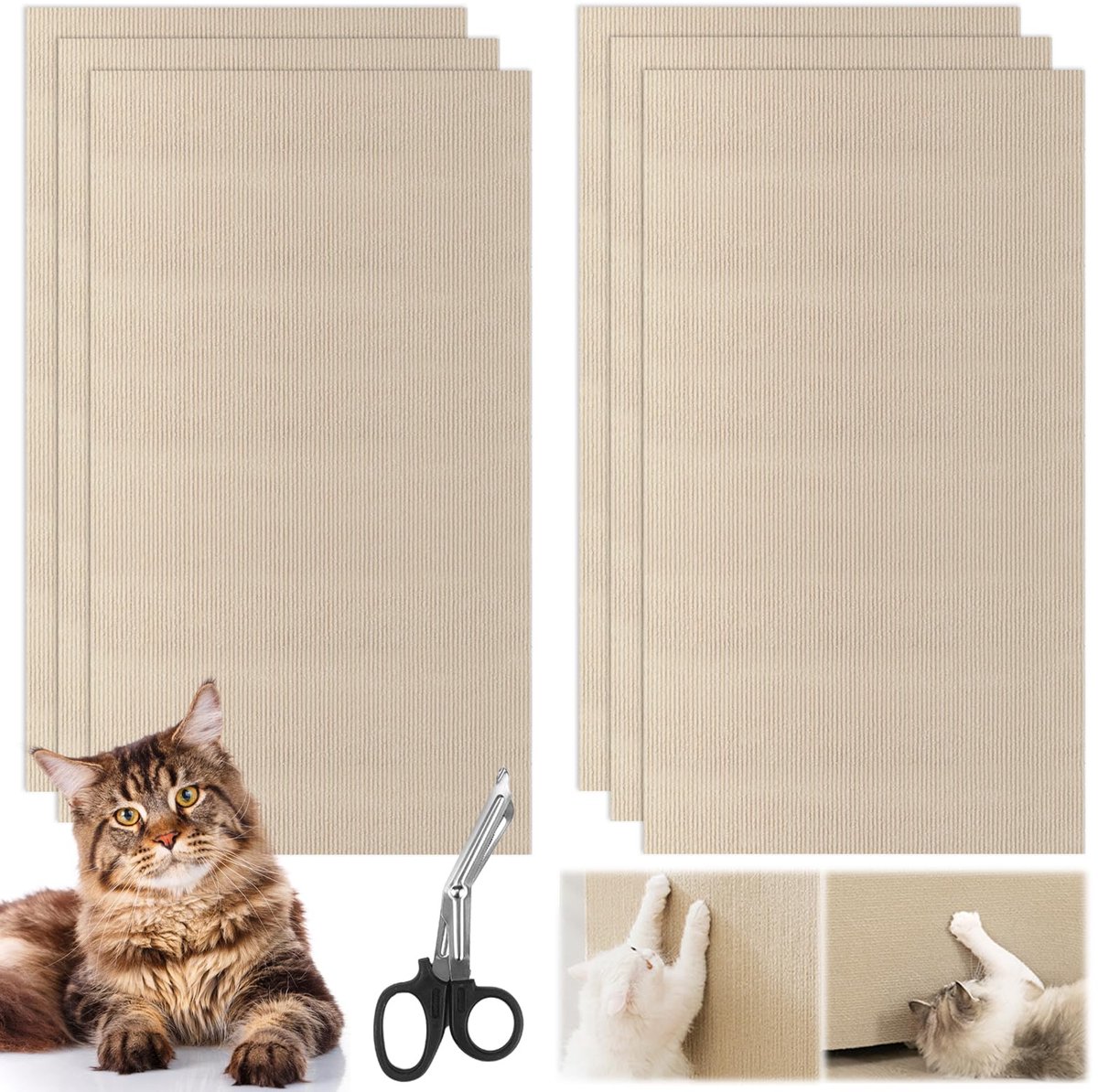 Krabplank, zelfklevend, 5 stuks, kattenkrabmat, krasbescherming bank, krabmatten, kattenkrabplank, kattenkrabplank (30 x 60 cm, kaki)