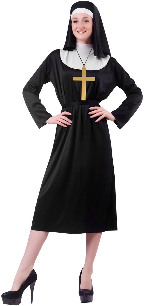Aomig Nun-kostuum Dames, 4-delig Volwassenen Verkleedkostuum voor Halloween Cosplay, Kostuumaccessoires Met Hoed en Kruis, Plus Size Carnaval-thema-feestoutfits