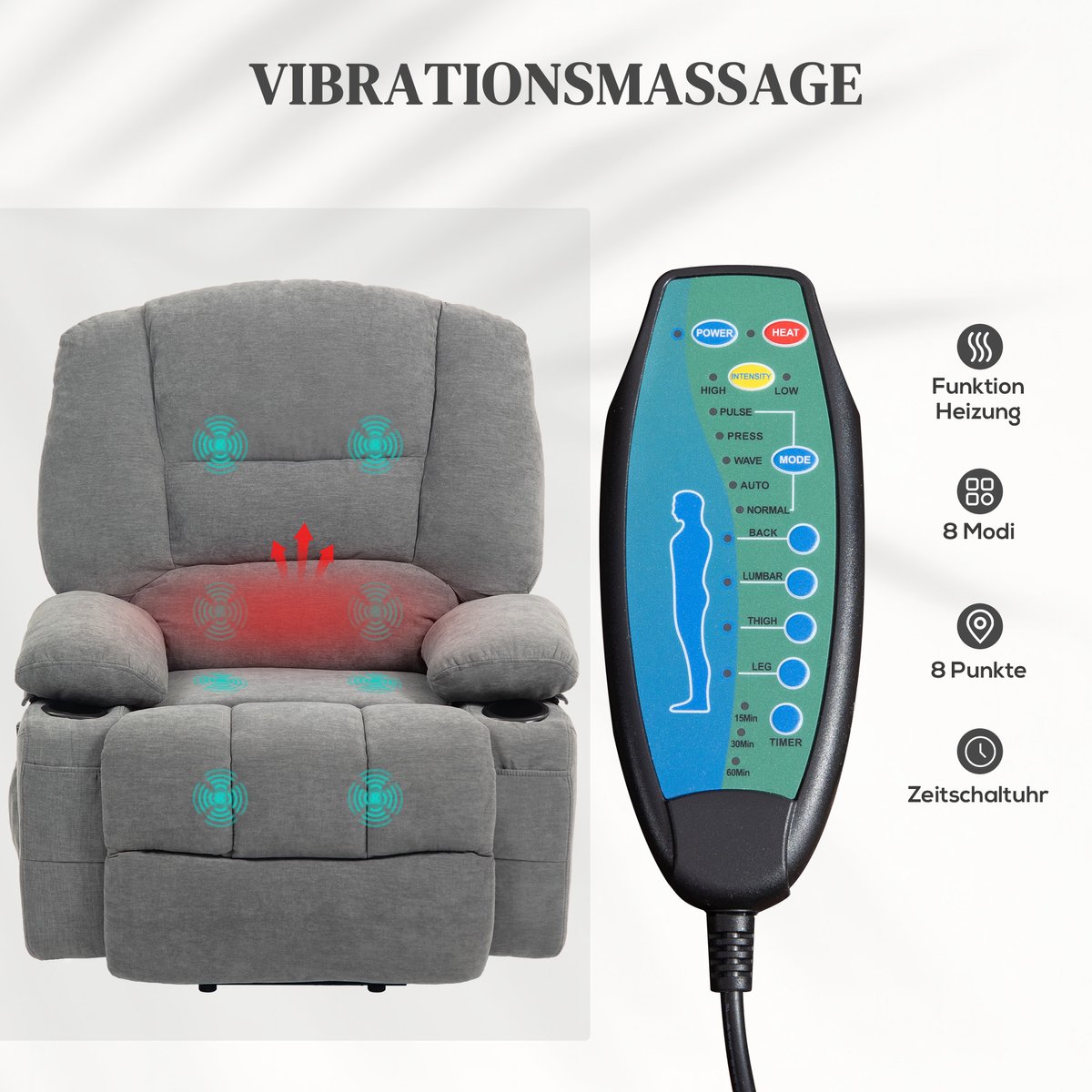 HAUSS SPOLE Relaxfauteuil - Elektrische Sta-op Hulp Met Massage En Verwarming - Voor Woonkamer En Tv-Momenten - Stof Donkergrijs Dark Gray