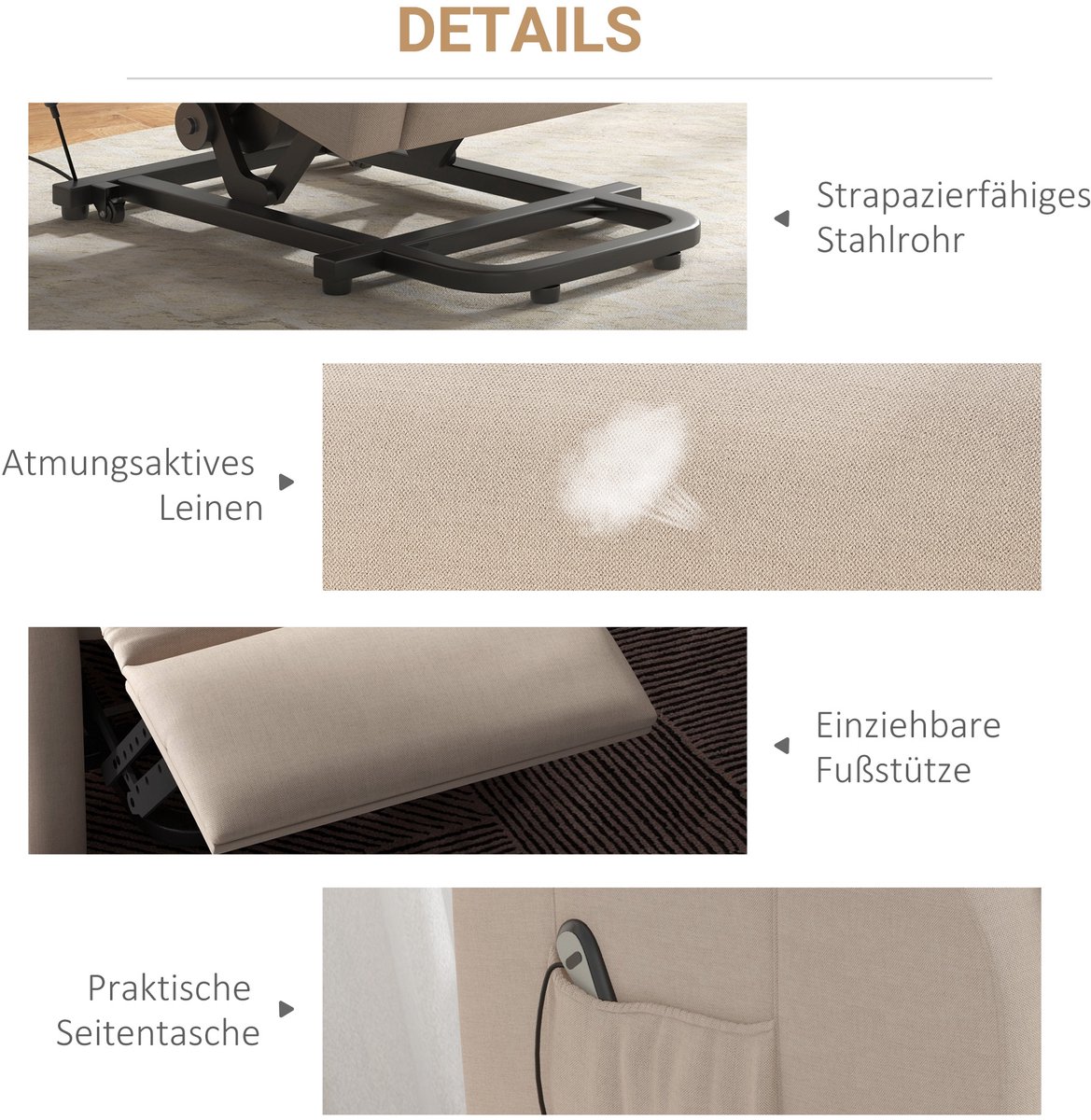 HAUSS SPOLE Relaxfauteuil Met Elektrische Verstelfunctie En Opsta Ondersteuning Voor Woonkamer En Slaapkamer Van Stof In Crème Wit Cream White