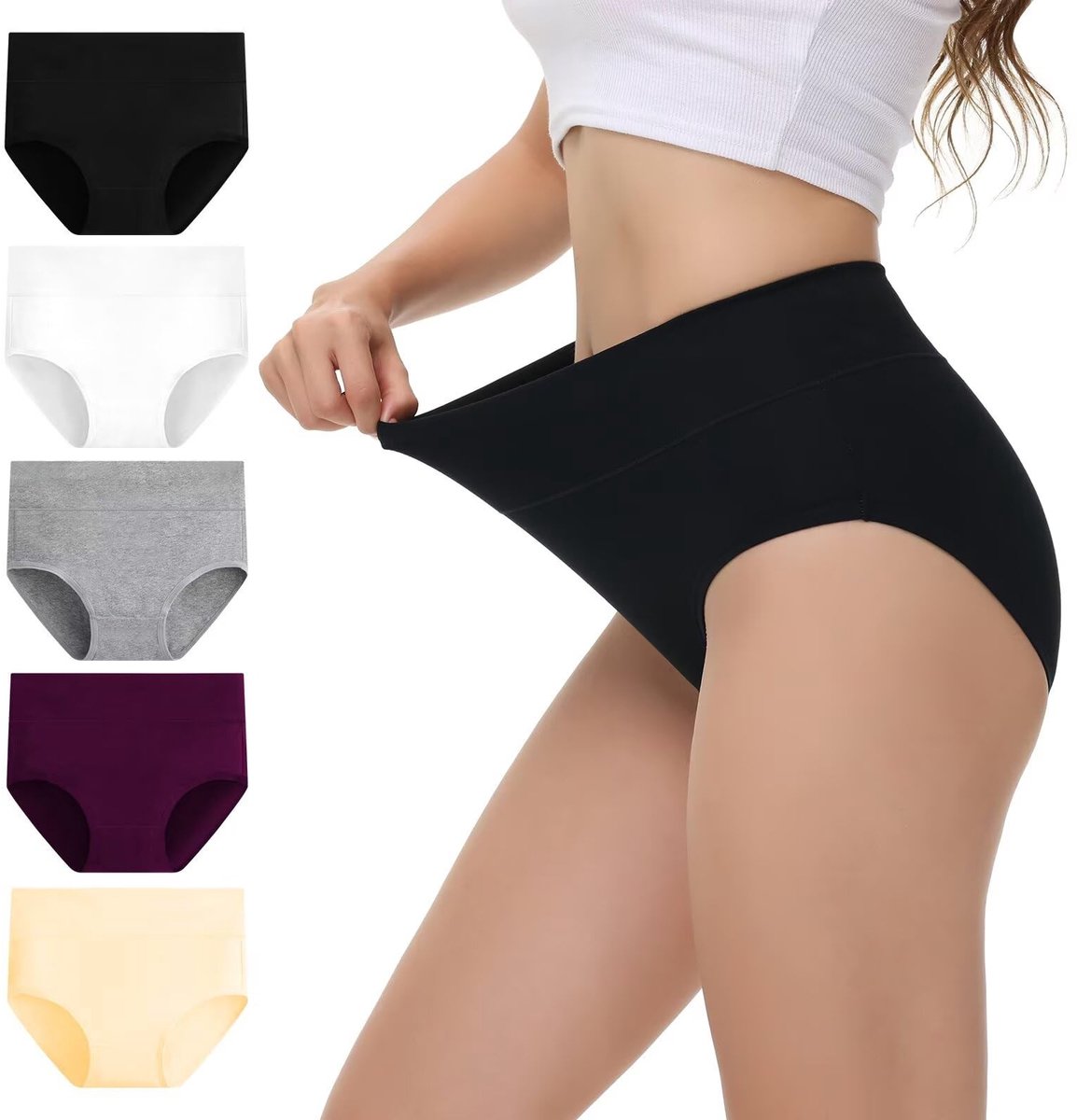 Dailygoods- Damesslips Hoge Taille - Ondergoed Dames - Katoen - 5 Stuks - Ademend - Comfortabel Ontspannen
