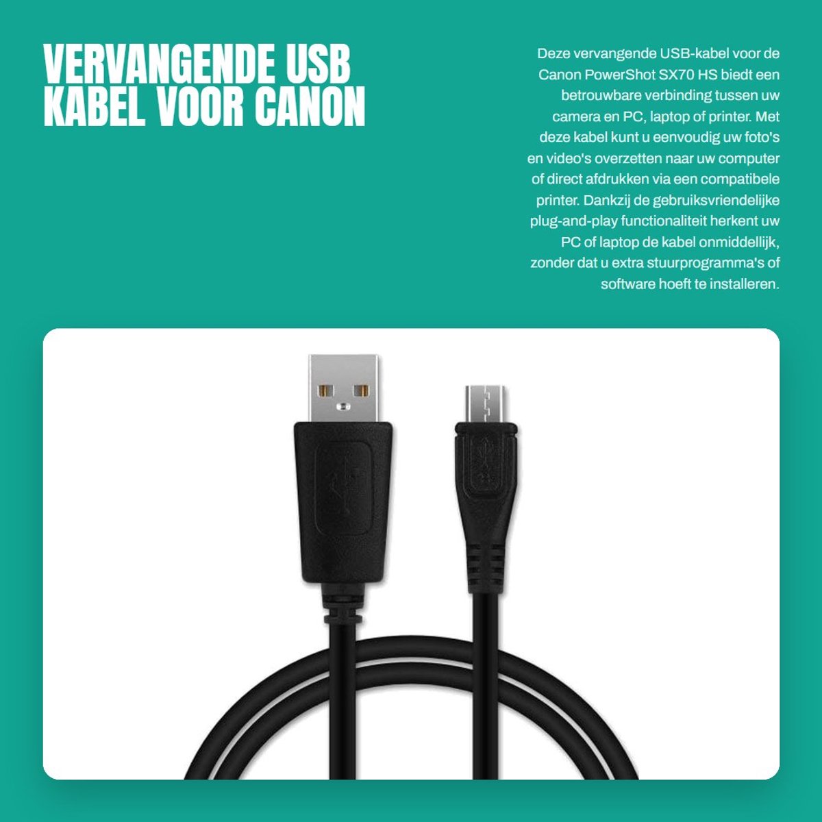 Dailygoods - Vervangende USB Kabel voor Canon PowerShot SX70 HS - Dragon Trading