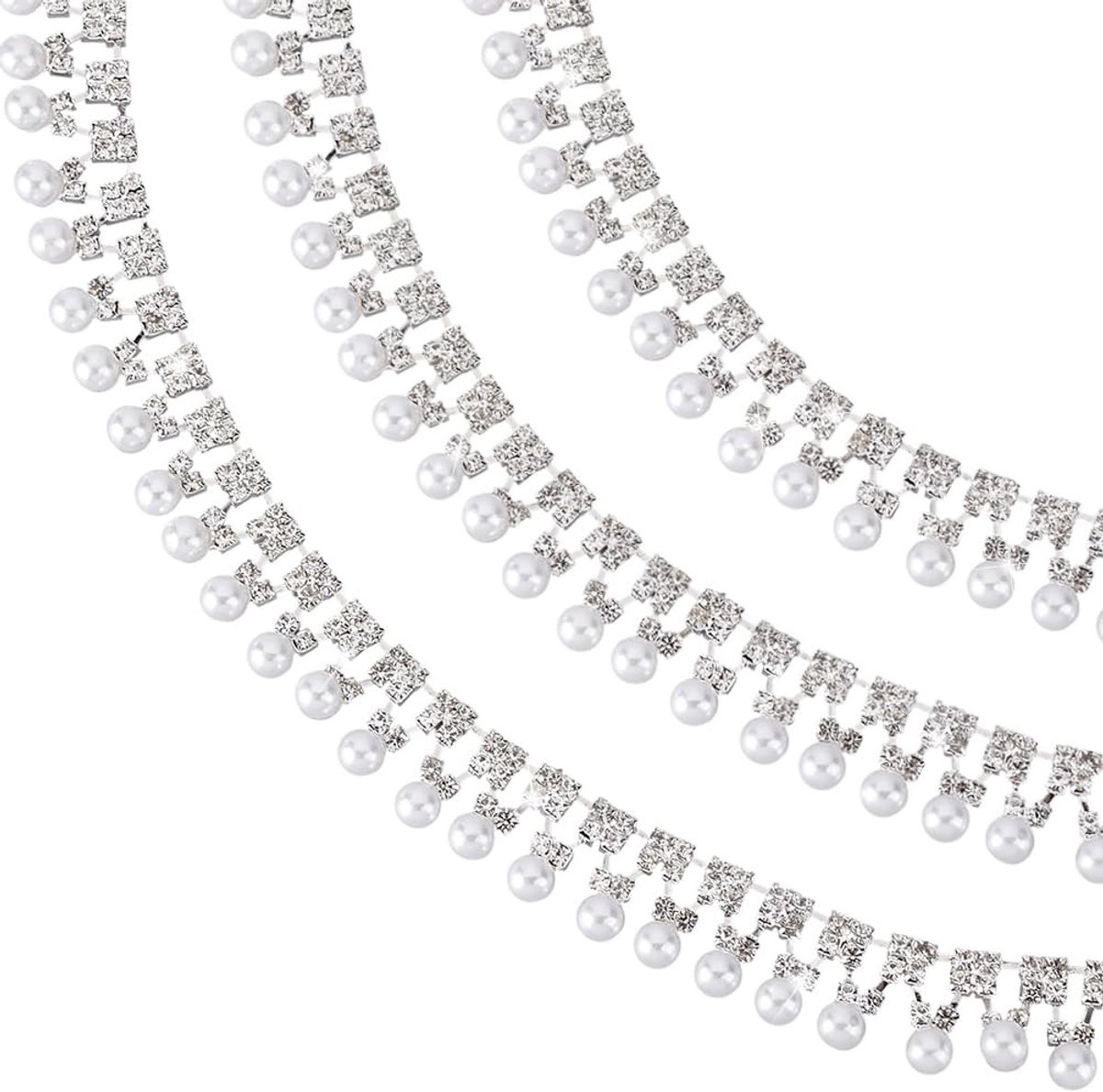 Dailygoods- Franje Trim Glanzend - Decoratie Lint - Strass Ketting - Parels - 21 mm Breed - 1 Meter Lang - Decoratielint