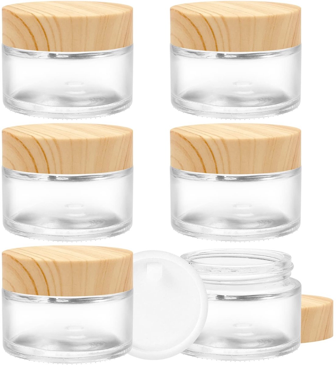 Dailygoods- Glazen Pot - 6 Stuks - 30 ml - Bamboedeksel - Lege Potjes - Duurzaam - Gemakkelijk te Reinigen - Crèmepot