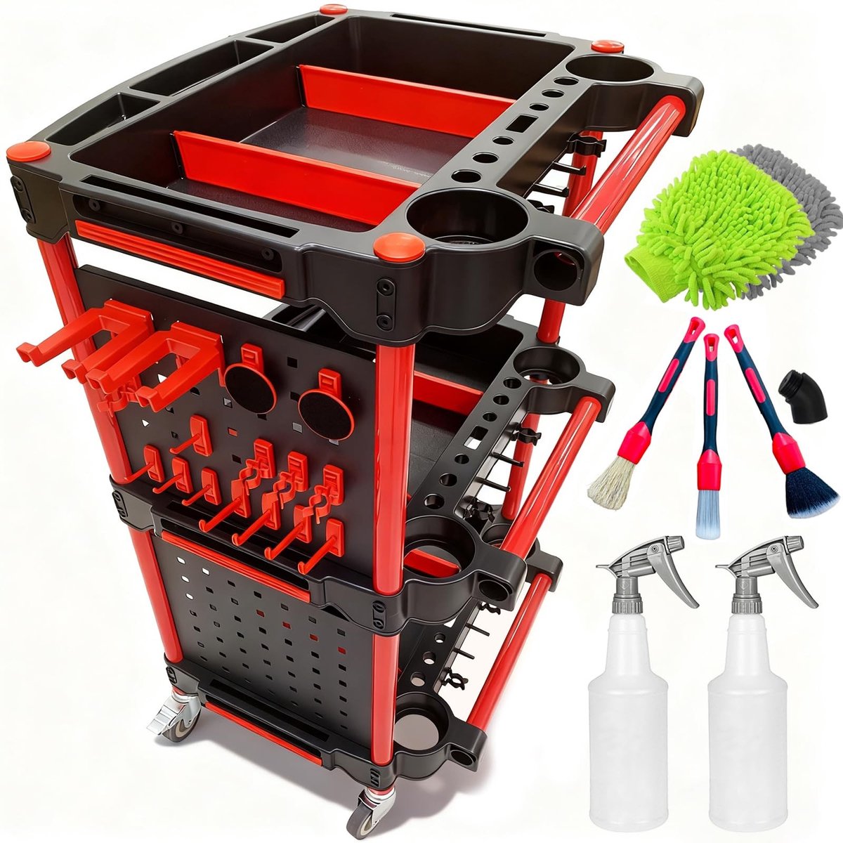 Dailygoods- Gereedschapskar 3-niveaus - Mobiele Opslag - Heavy Duty - Stalen Constructie - 200Kg Capaciteit - Afsluitbare Wielen - Gereedschapswagen