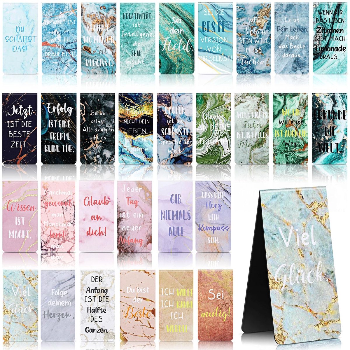Dailygoods- Bladwijzers Magnetisch - Marmerdesign - Inspirerende Citaten - Kantooraccessoires - Afscheidscadeau - Perfect voor Boekenliefhebbers - Boekenleggers
