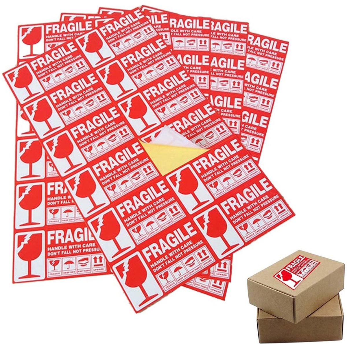 Dailygoods- Fragiele Stickers 60 Stuks - Breekbare Waarschuwingslabels - Verzorgingsstickers - Etiketten - Hoogwaardige Kwaliteit - 9 x 5 cm