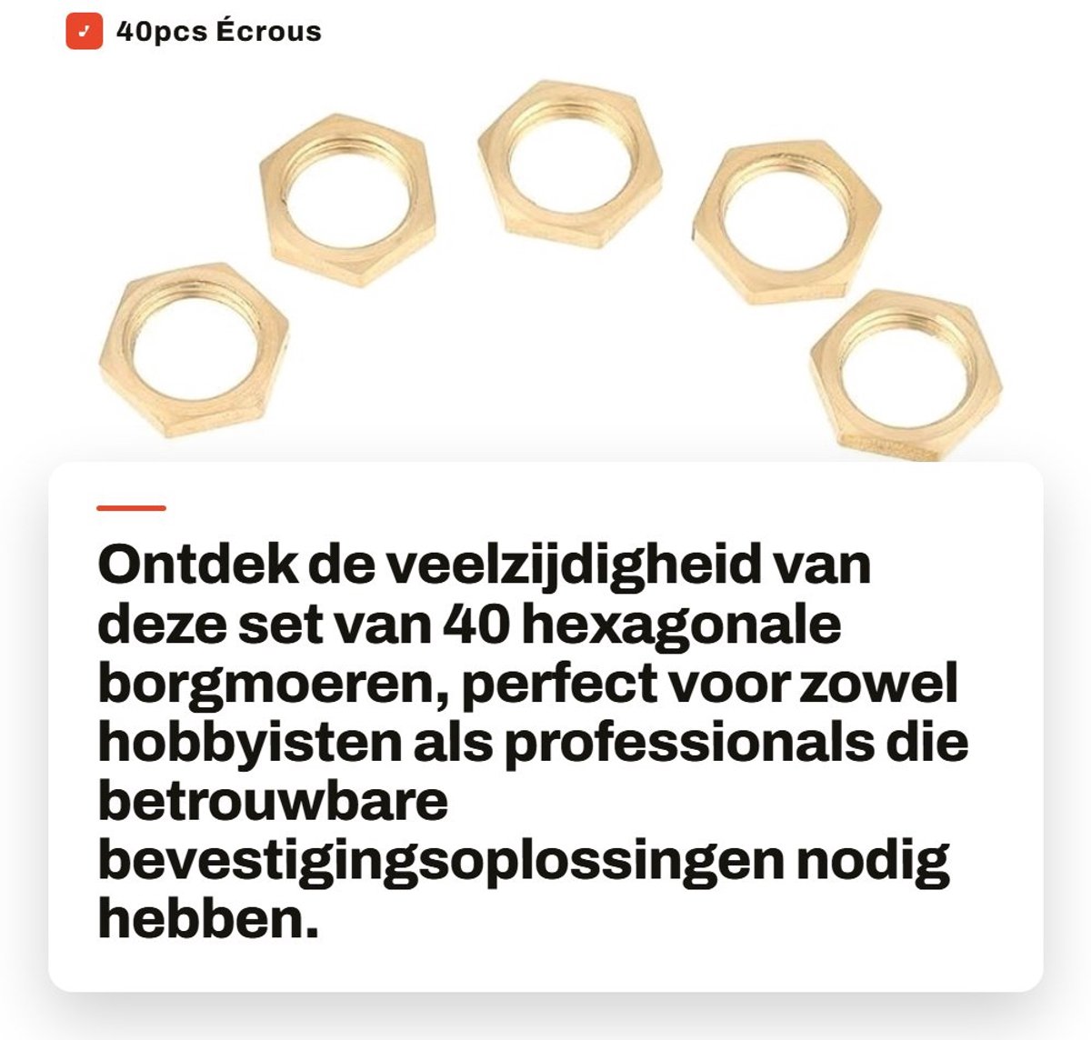 Dailygoods- Hexagonaal Moer Set - 40 Stuks - Messing - Diverse Maten G1/8/G1/4/G3/8/G1/2/G3/4/G1 - Duurzaam - Eenvoudige Vervanging - Borgmoeren
