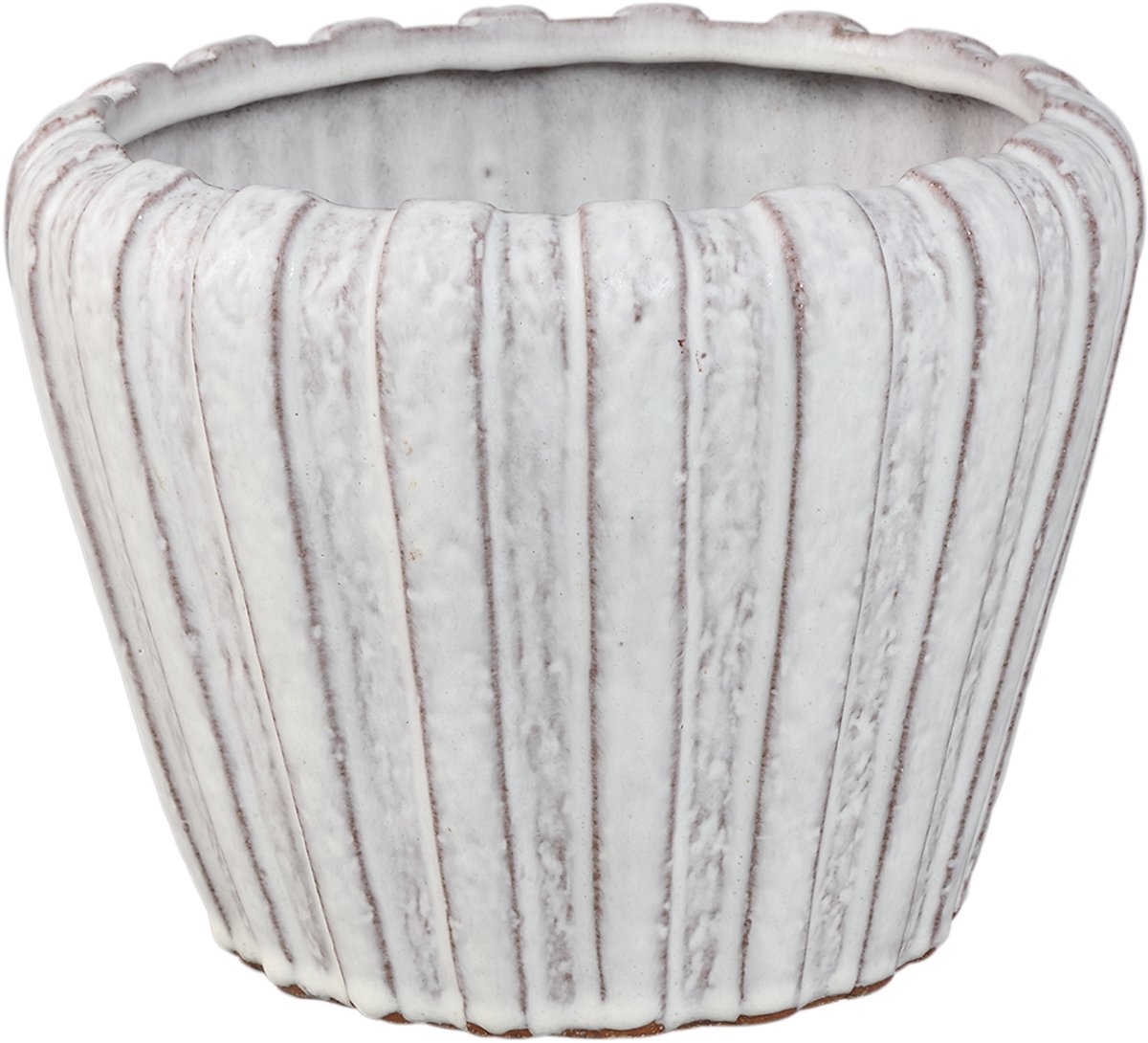 PTMD Mirei White Ceramic Pot Vertical Ribbed Round M
