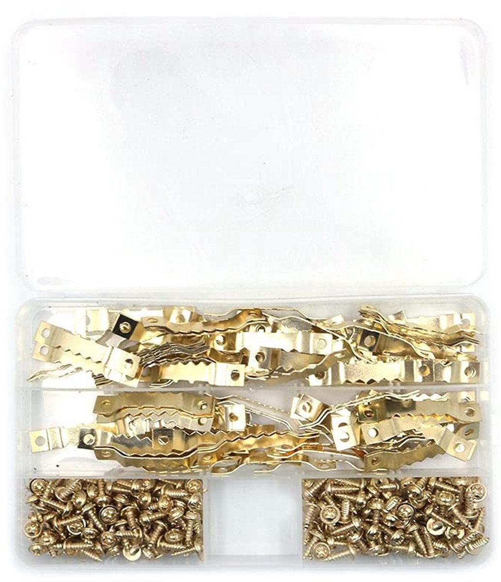 Dailygoods- Framehouder Eenvoudig te plaatsen - 100-delige Set - Zaagtand Fotobeugel - Geschikt voor Fotolijsten - Decoratieve Schilderijen - Goud - Fotohanger