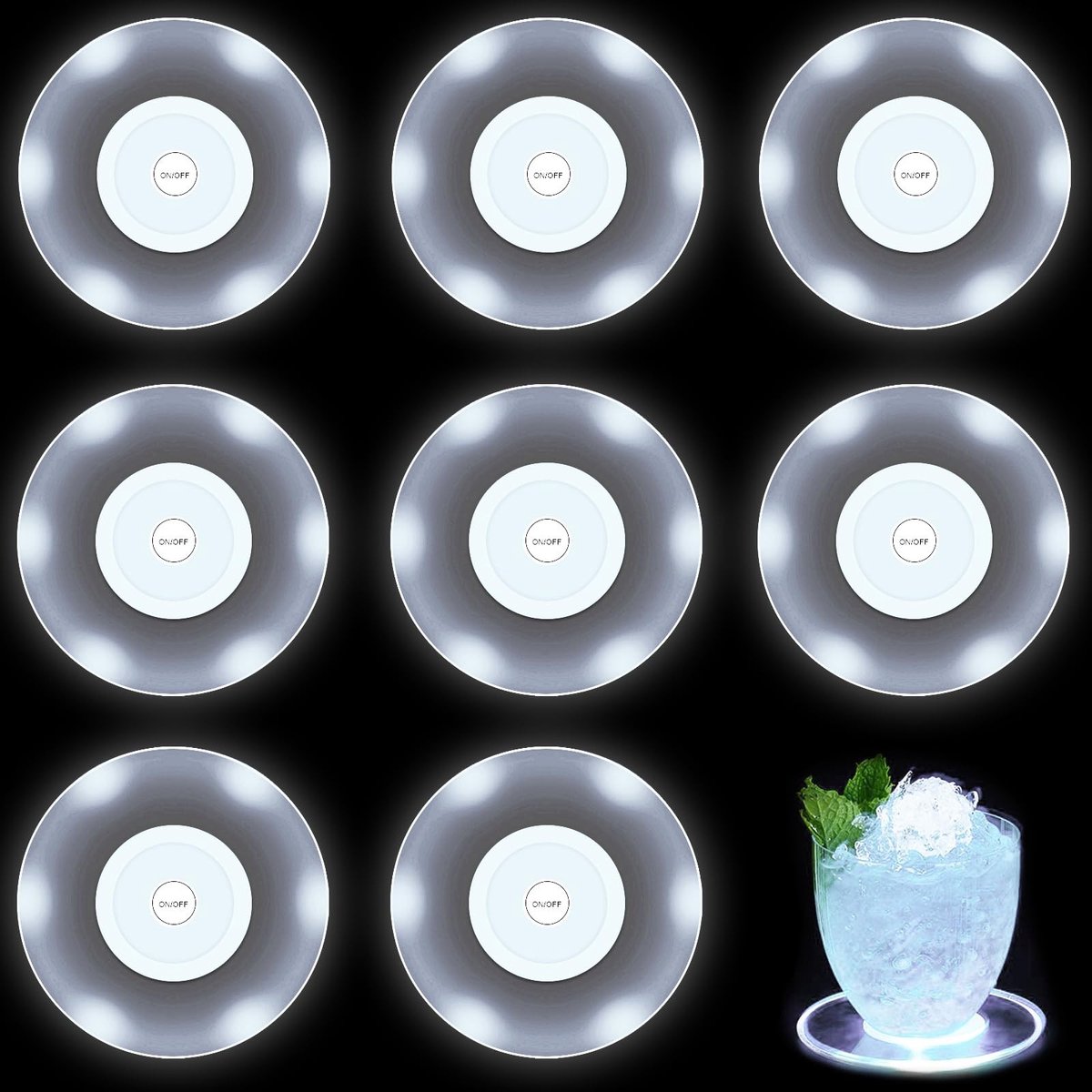 Dailygoods - Set van 8 Waterdichte LED Onderzetters voor Feesten
