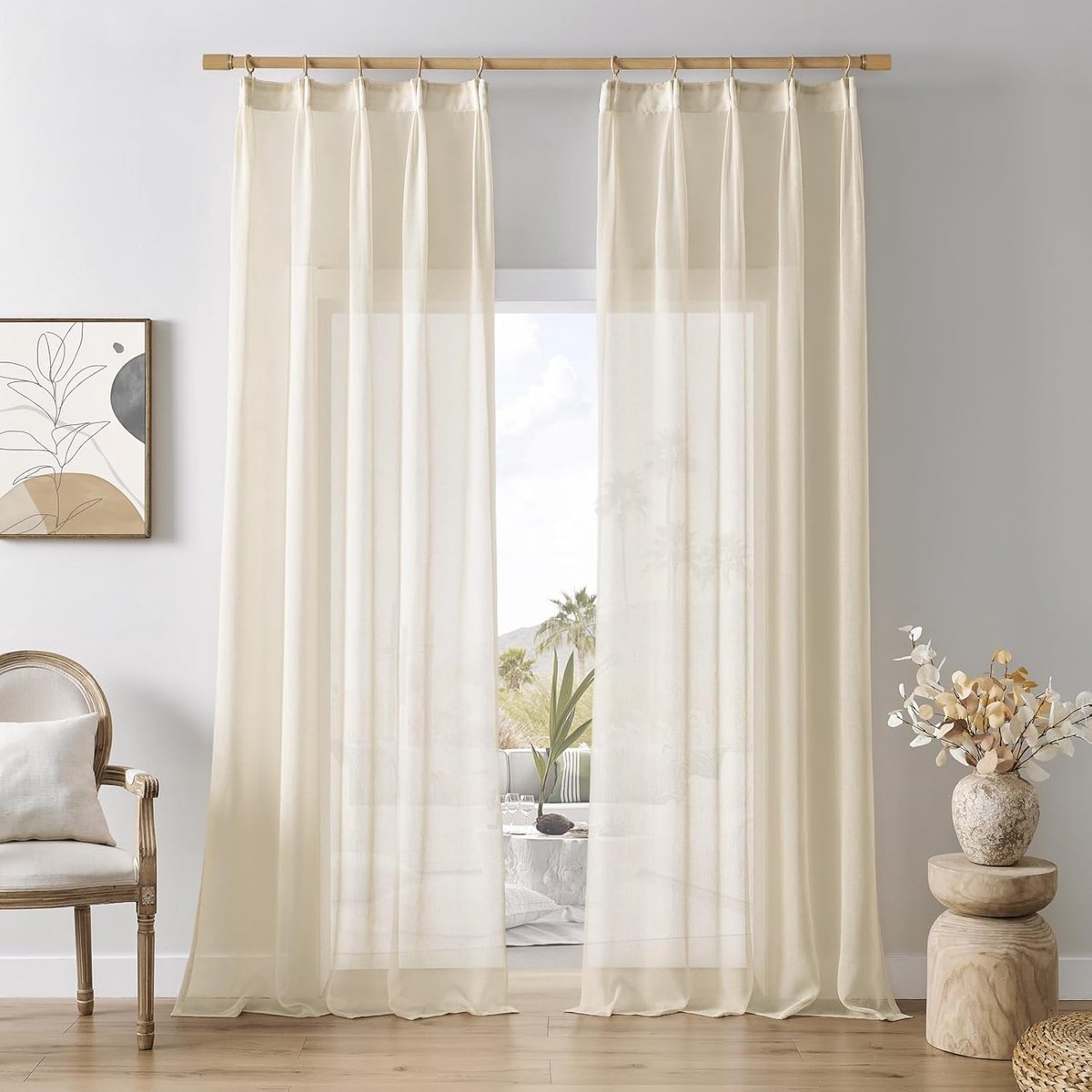 Gordijnen met ruches 260 cm hoog Gordijnen Beige Stores Gordijn Doorzichtige Sjaal 140 cm breed Gordijnen voor woonkamer Modern voor spoorsysteem, set van 2