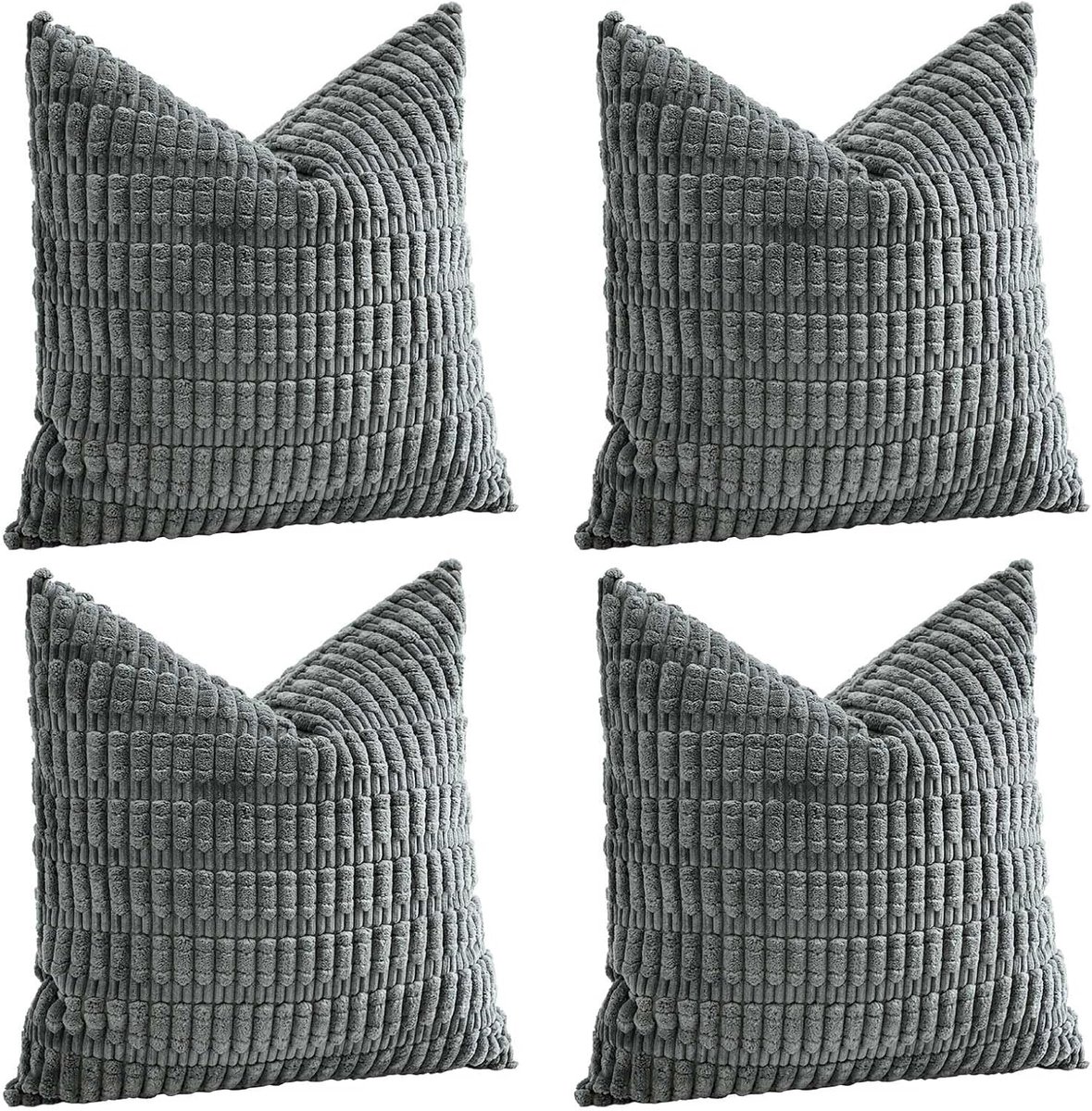 Set van 4 zachte corduroy decoratieve kussenhoezen, Decoratie Kussensloop voor Bank, Woonkamer, Terras, Boerderij, Boho, 50 x 50 cm, Vierkante Gestreepte Kussenslopen (Donkergrijs)