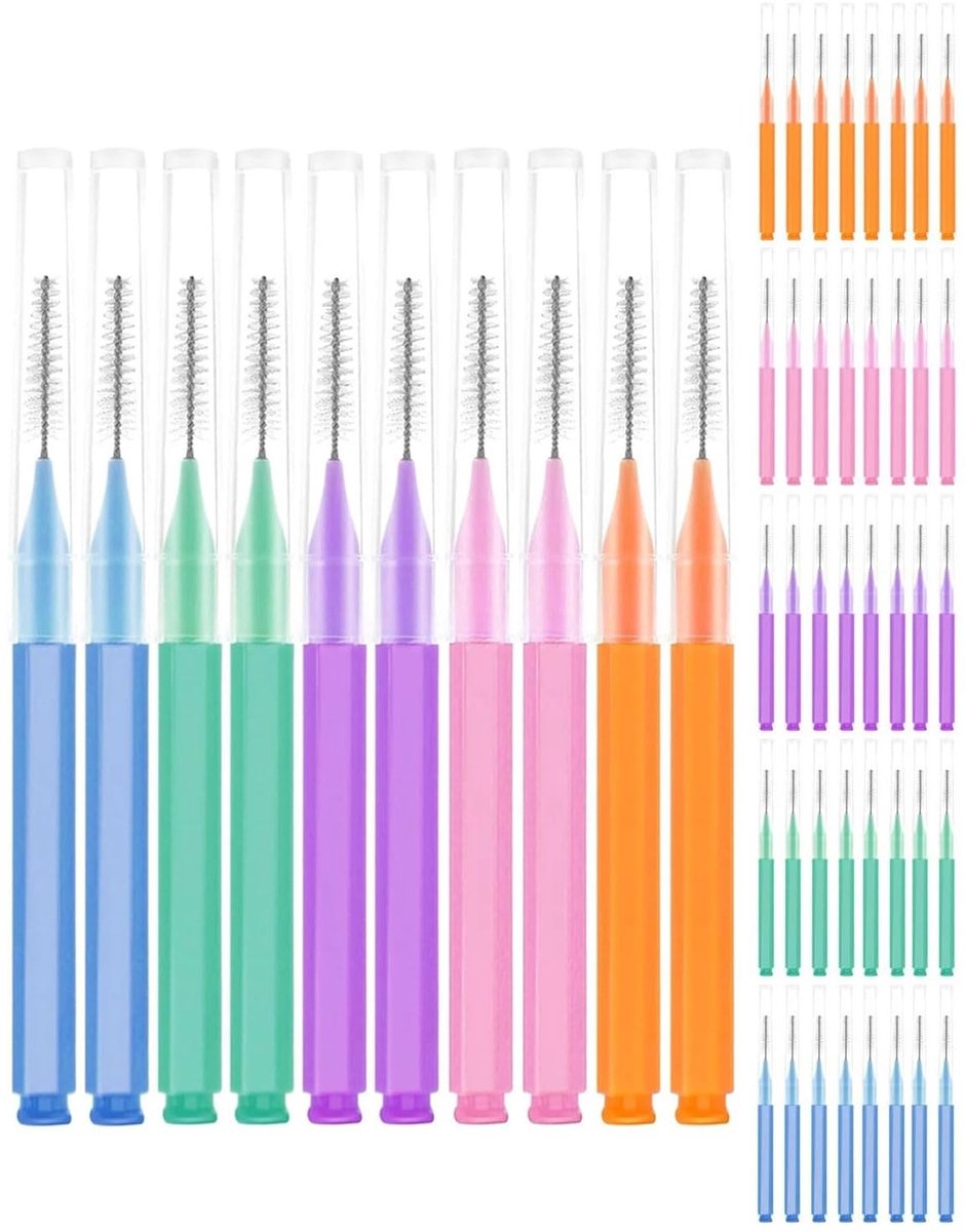 Dailygoods- Interdentale Borstels 50 Stuks - Zachte Borstels - Deksel Voor Beugels - Draagbaar - Herbruikbaar - 5 Kleuren - Tandenborstel