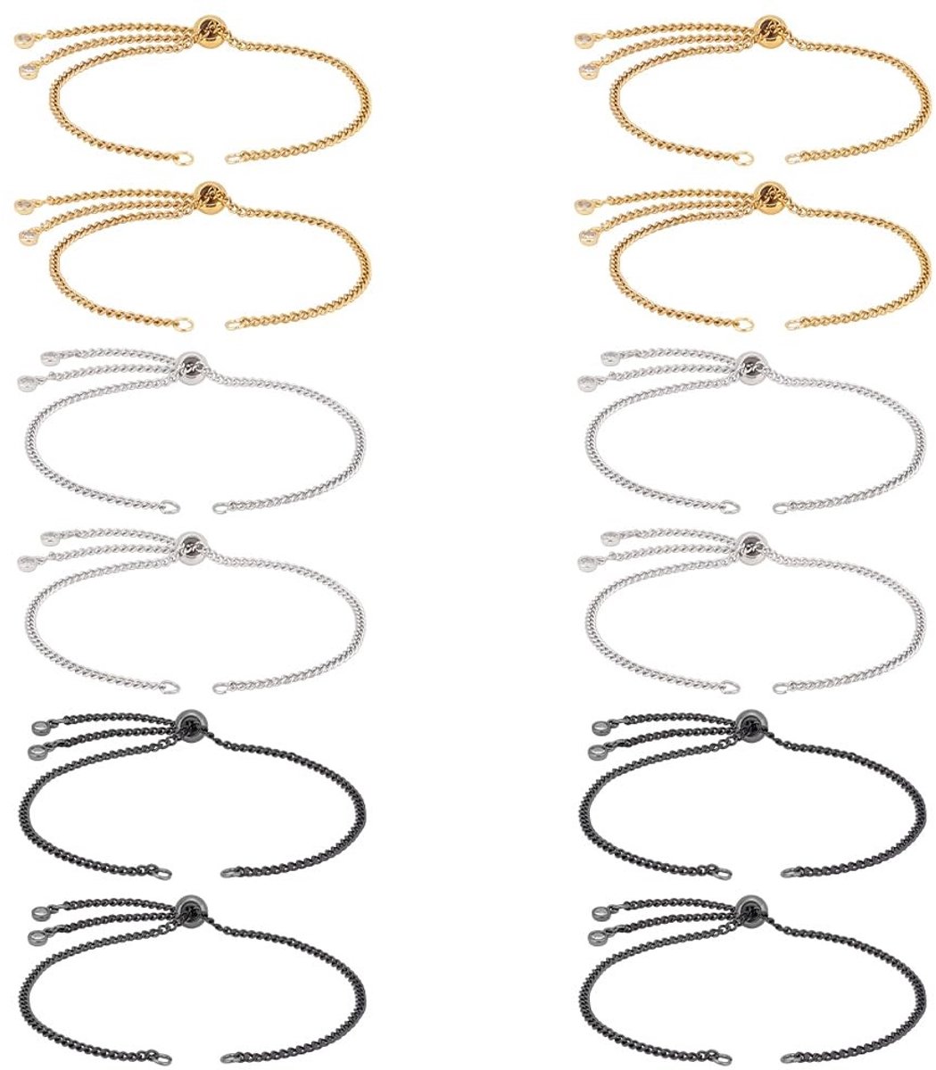 Dailygoods- Schuifarmbanden 12 stuks - Verstelbare Armband - Roestvrij Staal - Strass Uiteinden - Pantserkettingen - 26 cm Lang