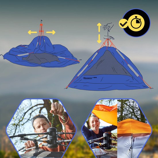 Where Tomorrow Pop Up Familietent Kattenbak Tent 3 Persoons Tent Camping Festival Grijs 220 x 220 x 130 cm van Where Tomorrow — afbeelding 4