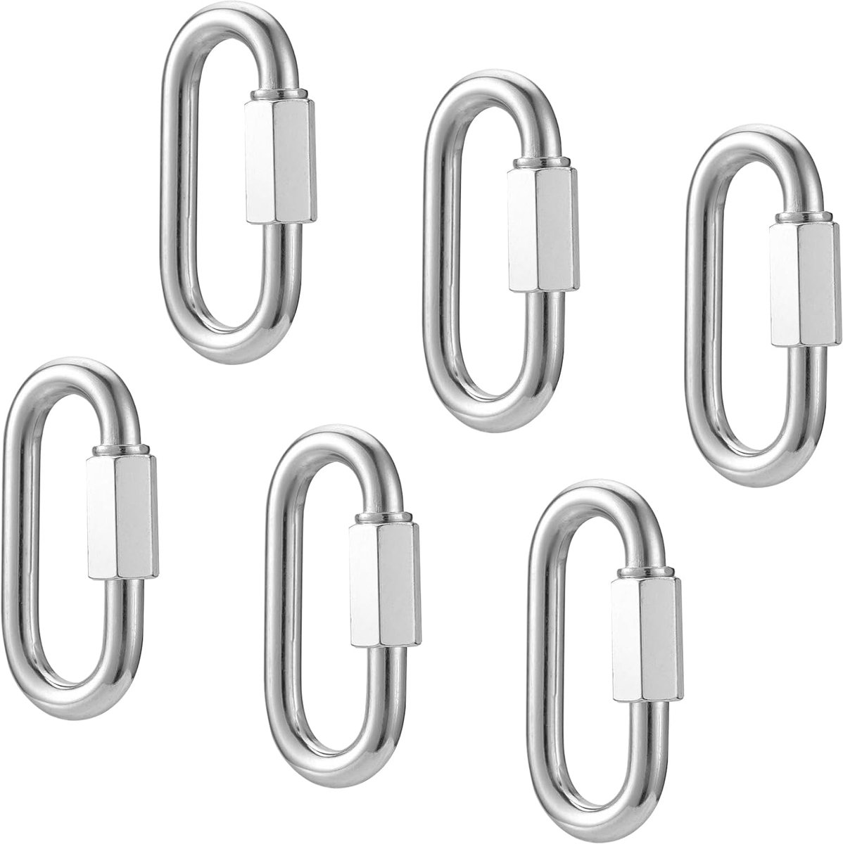 6 stuks M8 karabijnhaak heavy duty, karabijnhaak voor buiten, schommel, schroefkarabijnhaak snelkoppeling ketting, voor buiten, schommel, kamperen en wandelen, kettingschakel