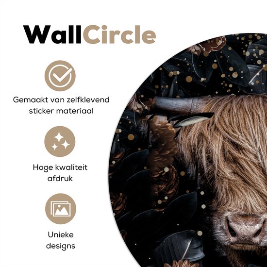 Papier peint Circle - Scottish Highlander - Vaches - Fleurs - Lumière - 100x100 cm XXL