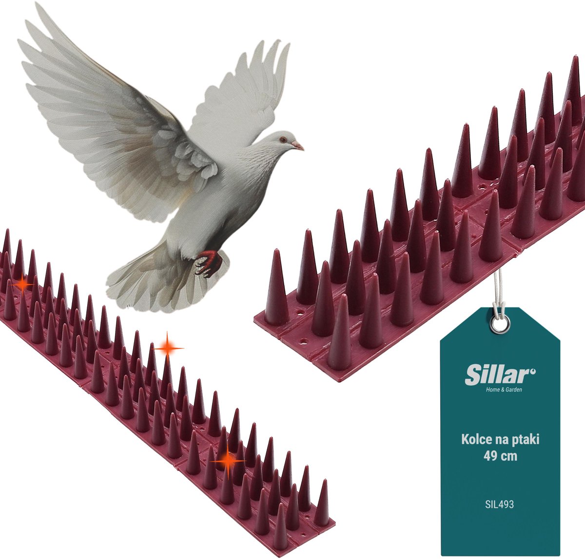 Sillar Duivenpinnen - Anti-Dier Pinnen 49 cm – Bescherming tegen katten, marters en vogels – 105 spikes 3cm, kunstoft - UV-bestendig
