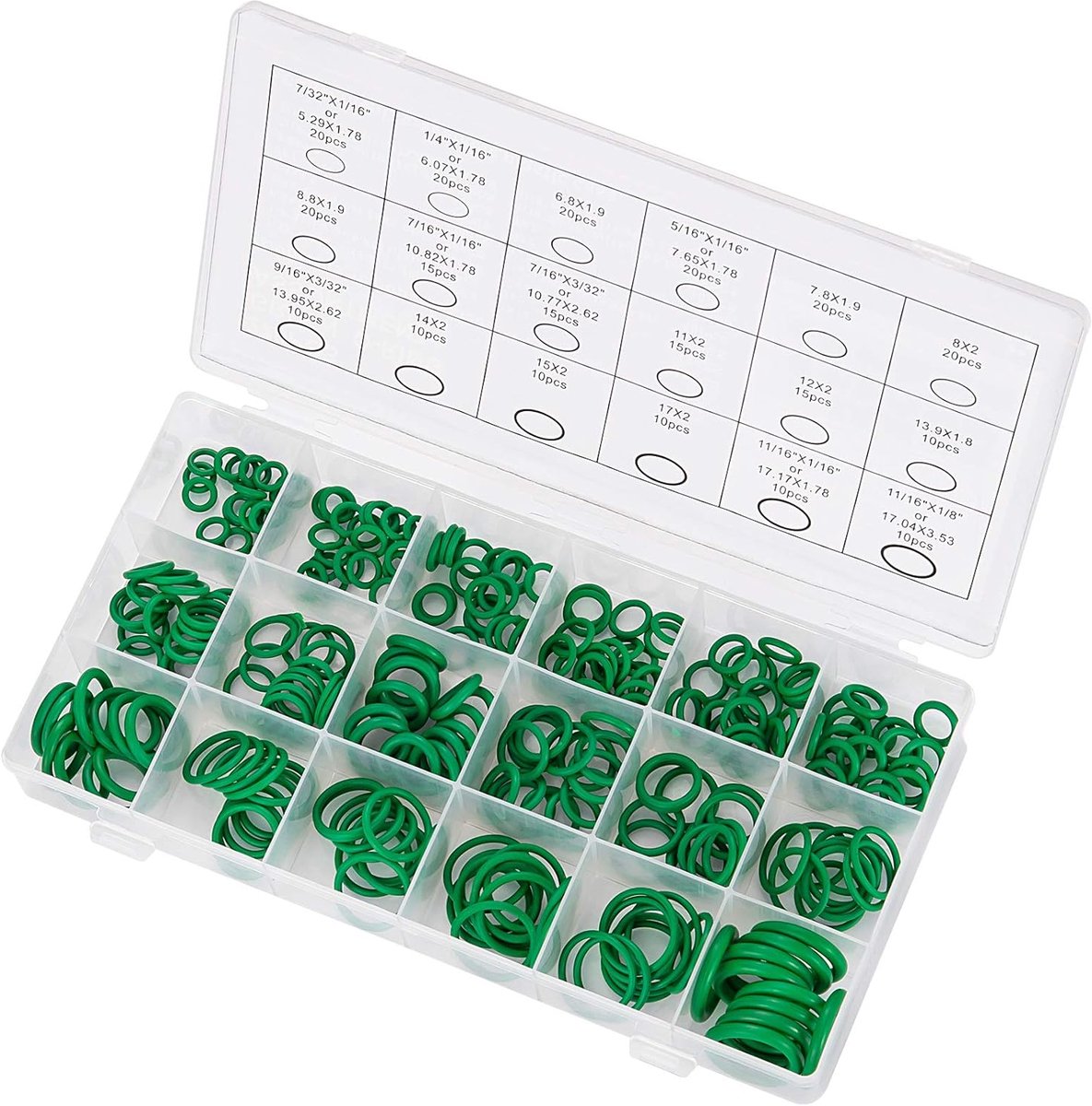 O-ring Assortiment 270 Stuks 18 Maten Afdichtringen groene Synthetisch Nitril O-ringen Sluitring Afdichtingen Geschikt voor Auto Mechanikers Loodgieters Sanitaire Reparaties & Klussen