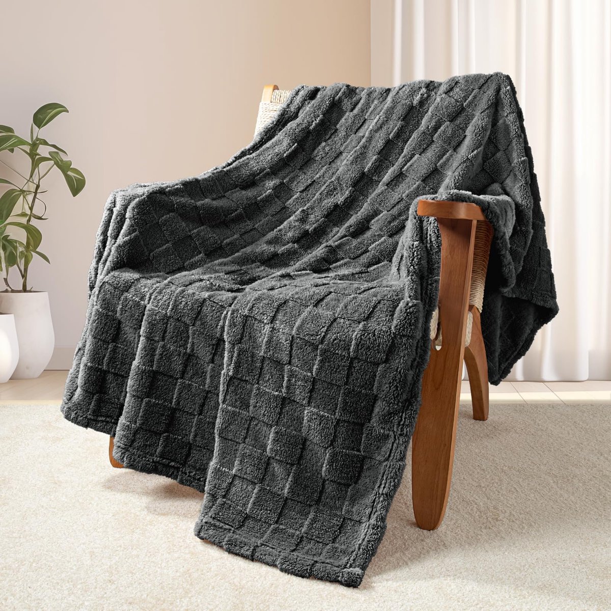 Mezcla Fleece deken voor op de bank, super zachte en warme lichtgewicht geruite dekens voor alle seizoenen, 127 x 152 cm, donkergrijs — cadeau in Cadeau-ideeën - foto 2