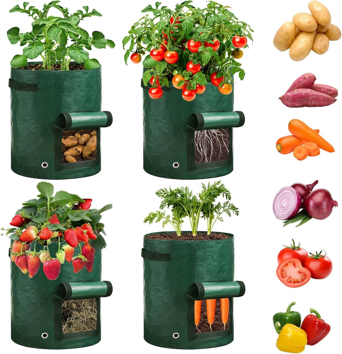 Zakken, 10 Gallon Ademend Plantenzakken, Tuin Plantenzak met Kijkvenster en Handvatten, Duurzame Groeizakken voor Groenten, Aardappelen, Tomaten, Bloemen en Bomen
