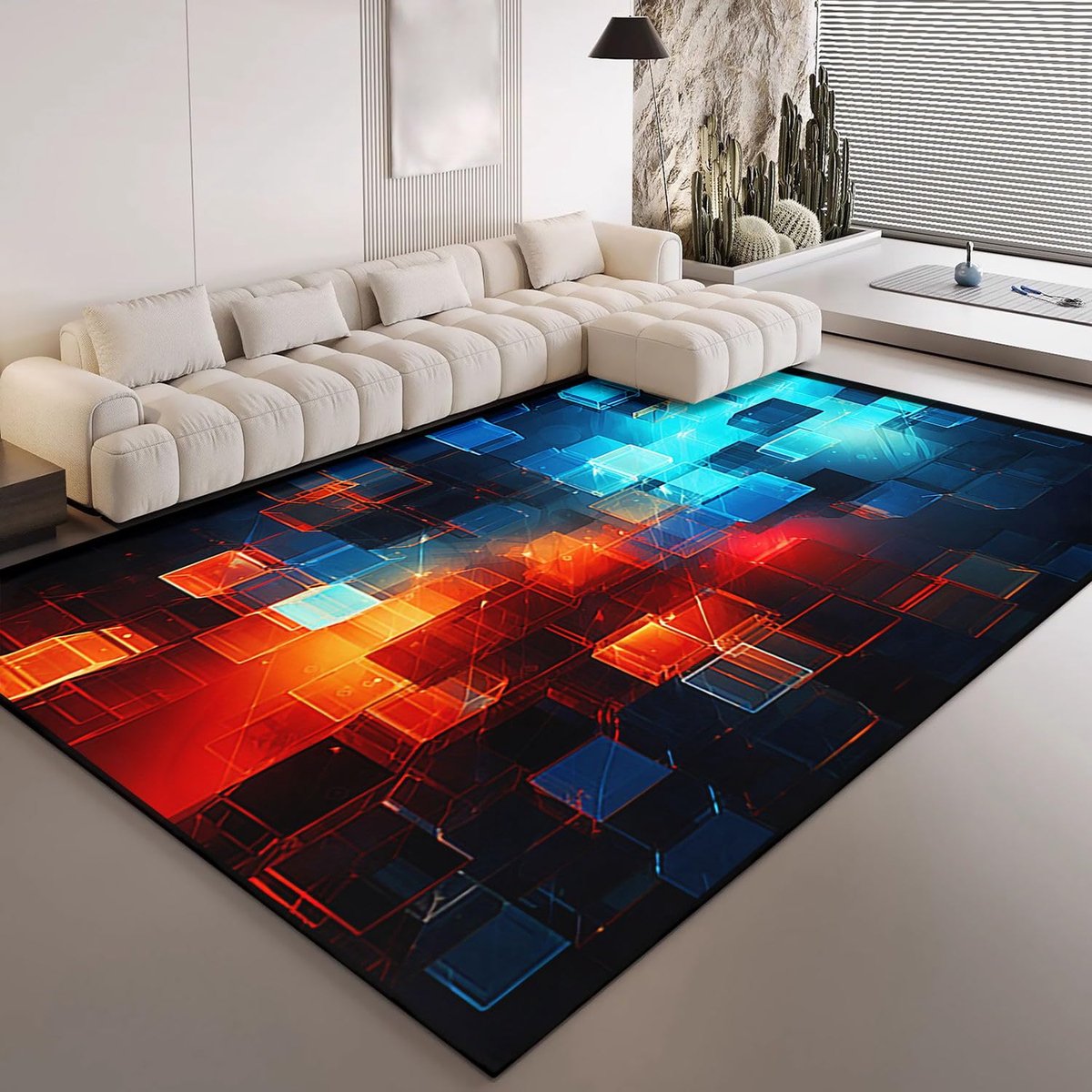 Tapijt met rode vs. blauwe print, zachte, antislip onderkant, korte tapijten voor kinderkamer, terras, slaapkamer, antislip vloermat, laagpolig, pluizige mat (120 x 160)
