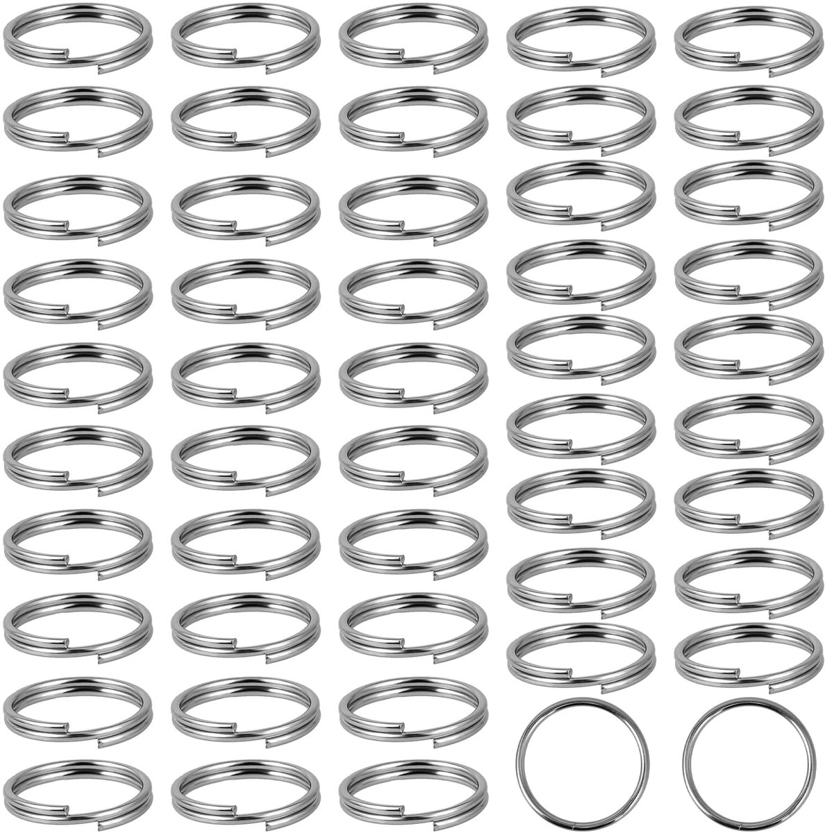 50 stuks 10 mm kleine sleutelringen, sleutelhangers met dubbele lussen, roestvrij staal, ronde sleutelring, zilveren splitringen, splitringen, sleutelhangers voor het organiseren van sleutels