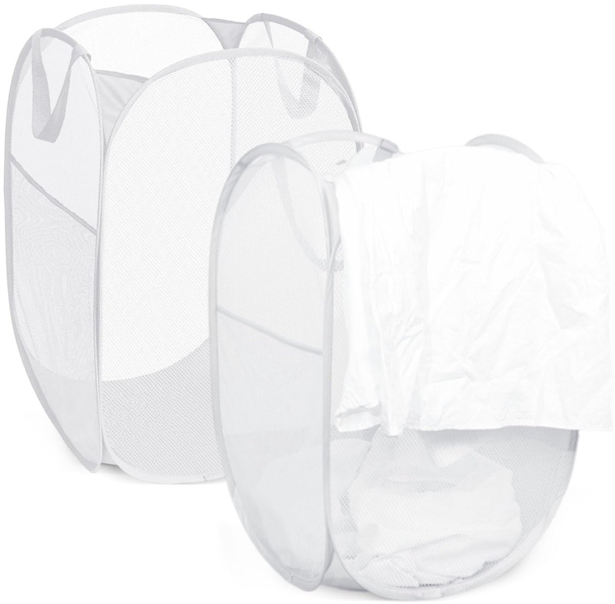 wasmanden, 2 stuks opvouwbare wasmand van mesh, 75 liter, opvouwbare wasmand van mesh, ademende honingraatnet-wasmand voor kinderkamer, college, camping en reizen (wit)