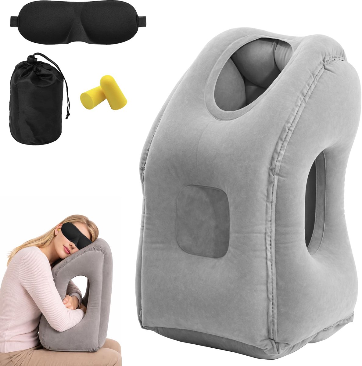 3 stuks nekkussen vliegtuig opblaasbaar vliegtuigkussen, comfortabel reiskussen, nekkussen reizen opvouwbaar draagbaar voor reizen en kantoren, thuiskantoor