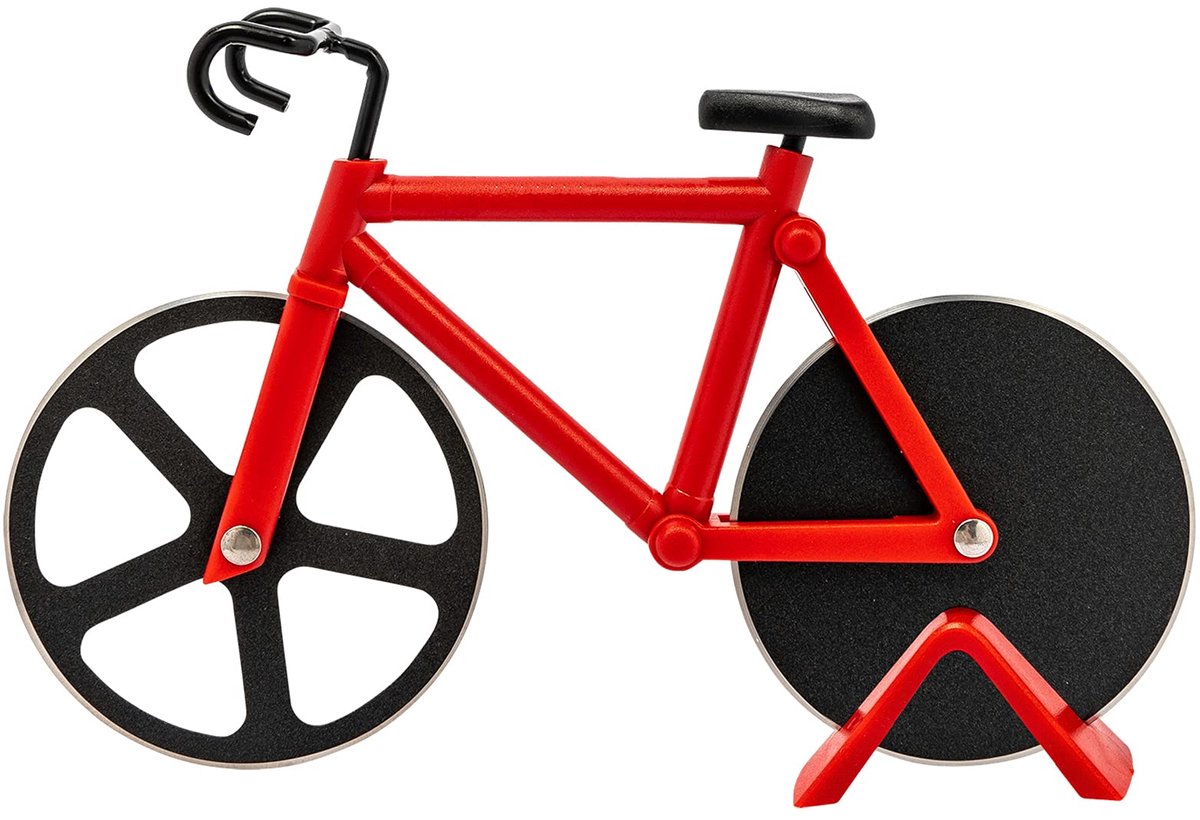 Pizzasnijder, fietslook, met standaard, roestvrij staal/kunststof, Fuentez, zwart/rood, 13292260