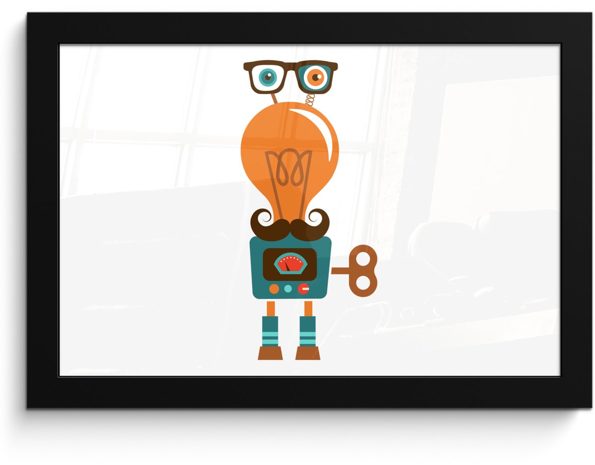 Poster in lijst - Fotolijst 30x20 cm - Posters - Robot - Bril - Gloeilamp - Snor - Kindere
