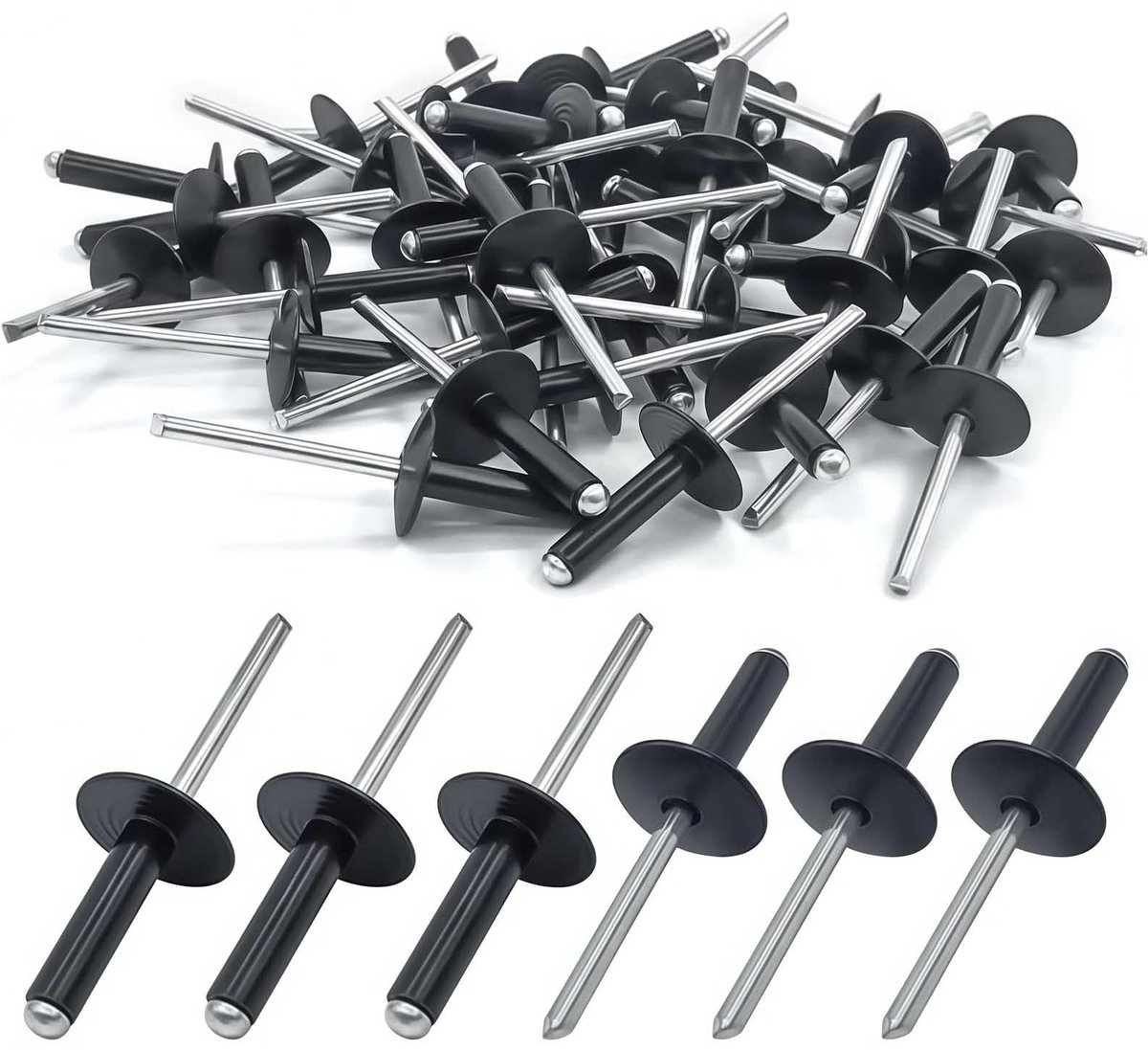 Dailygoods- Blindklinknagels 50 stuks - Aluminium - Antracietkleurig - Grote kop 4.8 x 19 x 16 mm - Voor metaalconstructie - Duurzame bevestiging - Popnagels