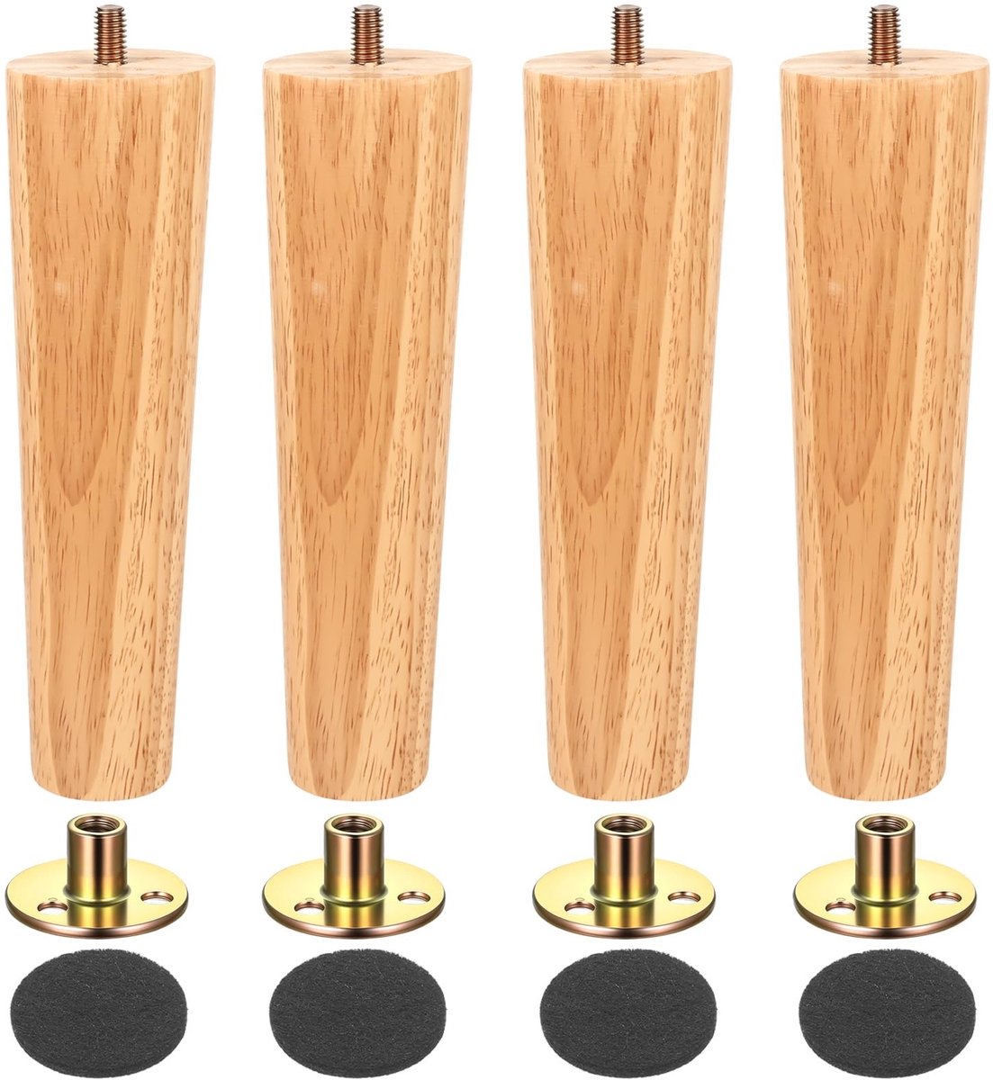 Dailygoods - 4 stuks 18 cm meubelpoten hout, tafelpoten, massief hout, conisch vervangende bankpoten, houten poten, tafelvoet, kastpoten voor bank, stoel, bed, stoelen, kastpoten, commodepoten (18)
