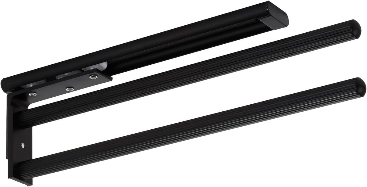 Aluminium Handdoekhouder TED 2-armig zwart mat (325-487 mm, uitschuifbaar, draaibaar) telescopisch wanddoekrek voor badkamer of keuken