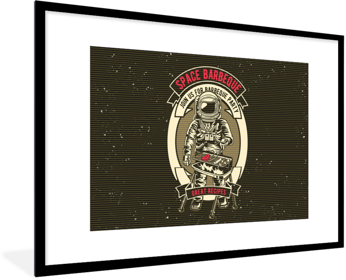 Poster in lijst - Fotolijst 120x80 cm - Posters - Vintage - Astronaut - BBQ - Posterlijst 