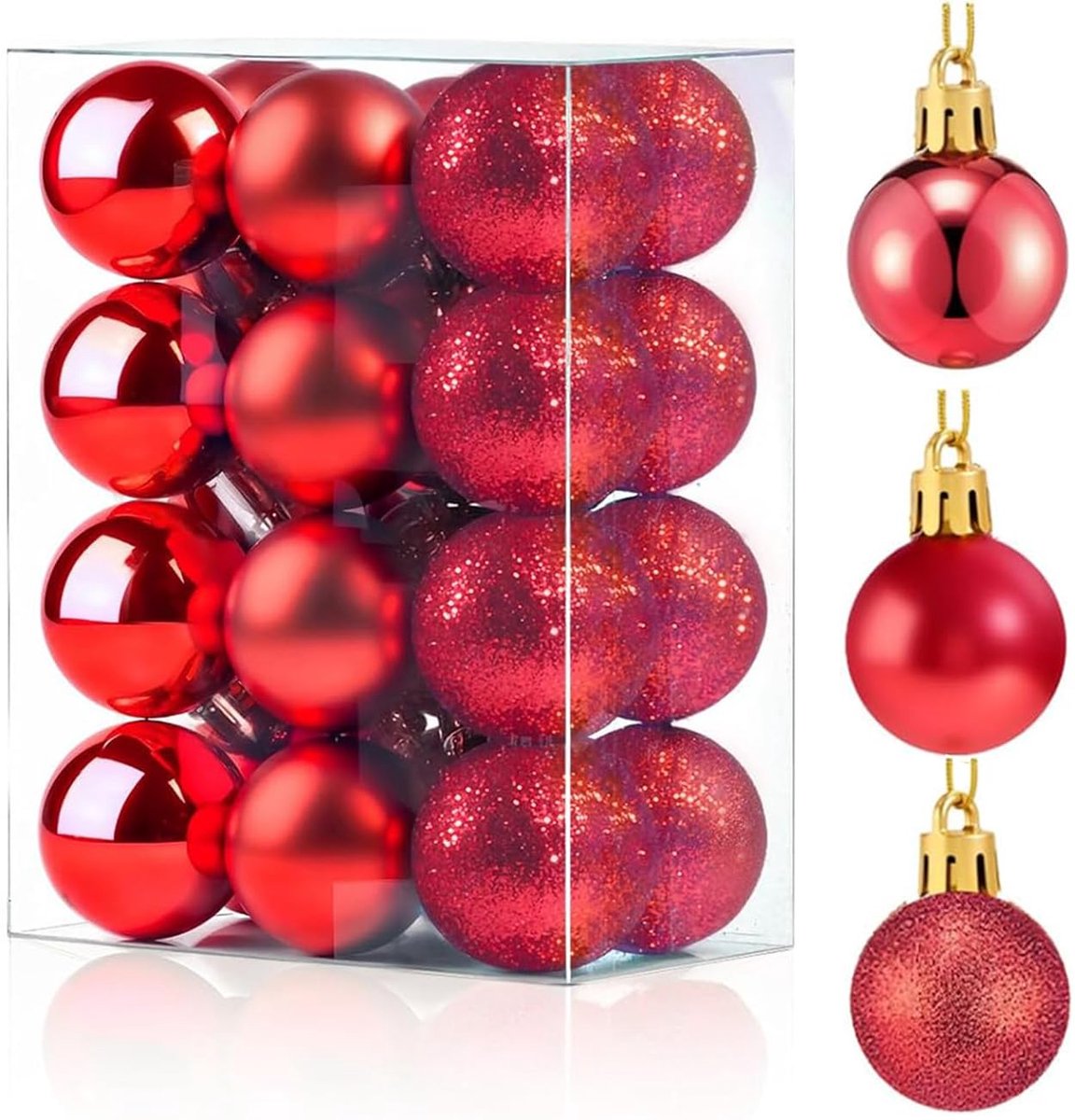 Kerstballen, 24 stuks matte glitter-kerstballen kunststof kerstboomdecoratie voor thuis, vakantie, decoratie, cadeau (3 cm)
