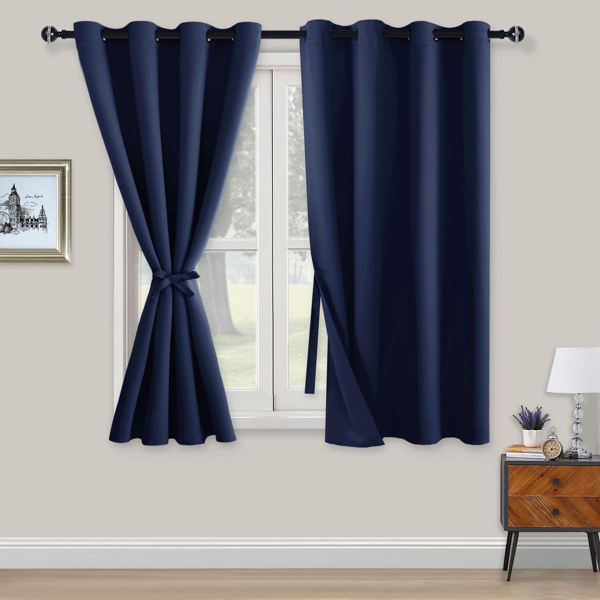 Ondoorzichtige gordijnen verduisteringsgordijnen met oogjes, 2 stuks gordijnen met vouwhouders, lichtdichte gordijnen voor slaapkamer, woonkamer, kantoor, 138 x 132 cm, blauw