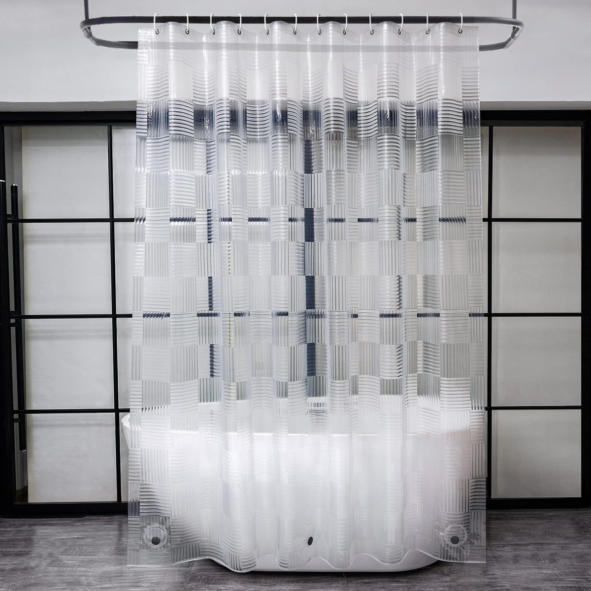 Gordijn, extra lang, 220 cm, doorzichtig, waterdicht, antischimmel, badgordijn met geometrisch 3D-patroon, 3 sterke magneten, EVA-kunststof douchegordijnen, 180 x 220 cm, met 12 ringen